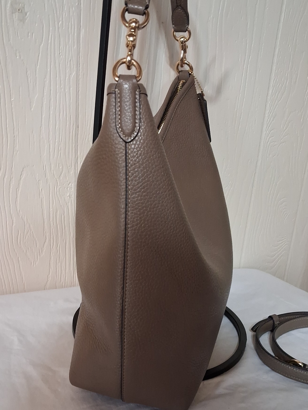 COACH Stone Color Leather Large Laurel Shoulder Bag Gold Tone Hardware - Picture 3 of 16